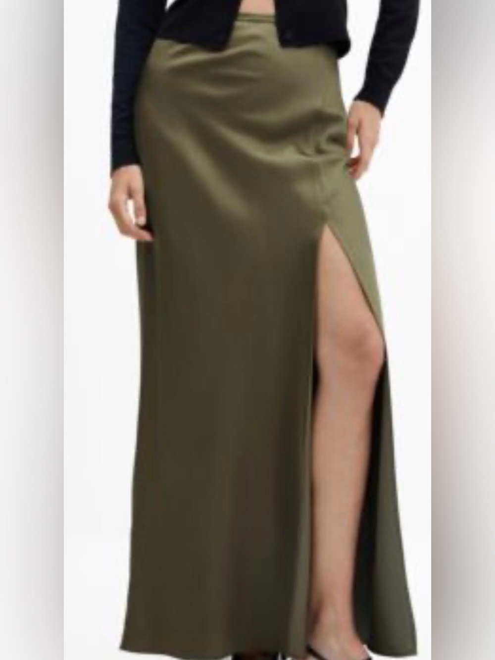 Mango Olive Green Maxi Skirt with High Side Slit/ Size 4